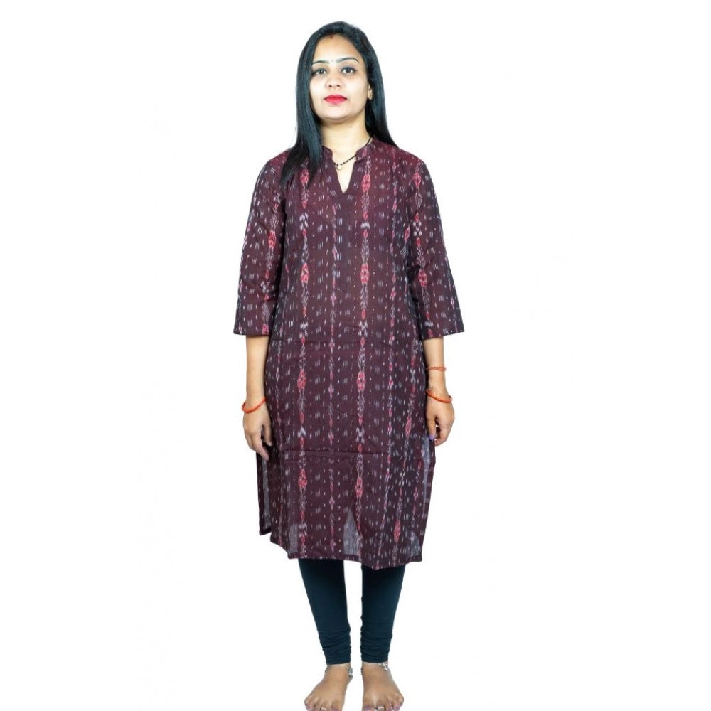 Women's Sambalpuri Certified Handloom Pure Cotton Straight Kurti (Brown)