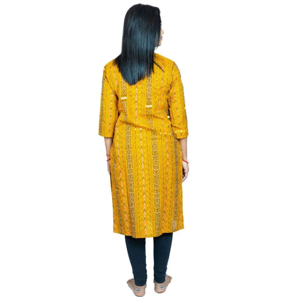 Women's Sambalpuri Certified Handloom Pure Cotton Straight Kurti (Yellow)