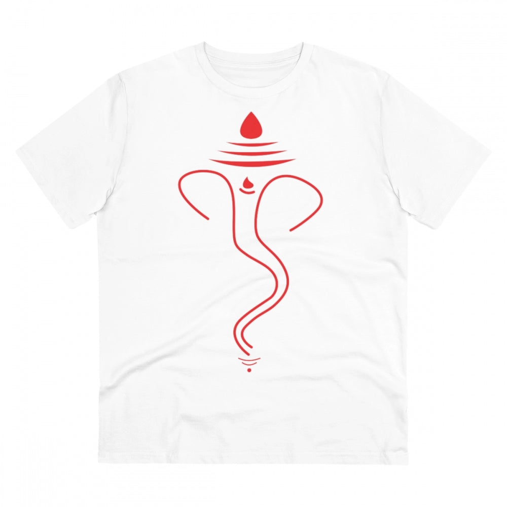 Men's PC Cotton Ganesh Printed T Shirt (Color: White, Thread Count: 180GSM)