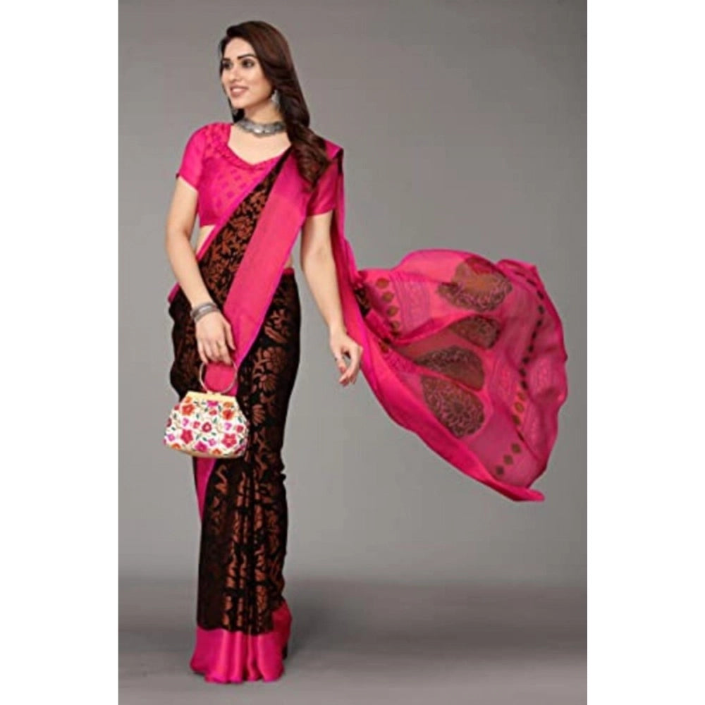 Women's Viscose Rayon Printed Saree With Unstitched Blouse (Black)