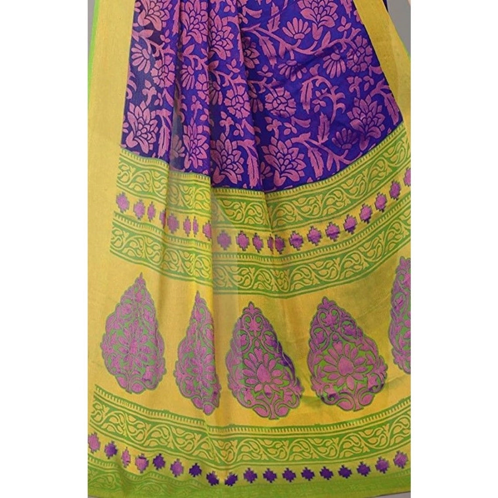 Women's Viscose Rayon Printed Saree With Unstitched Blouse (Blue)