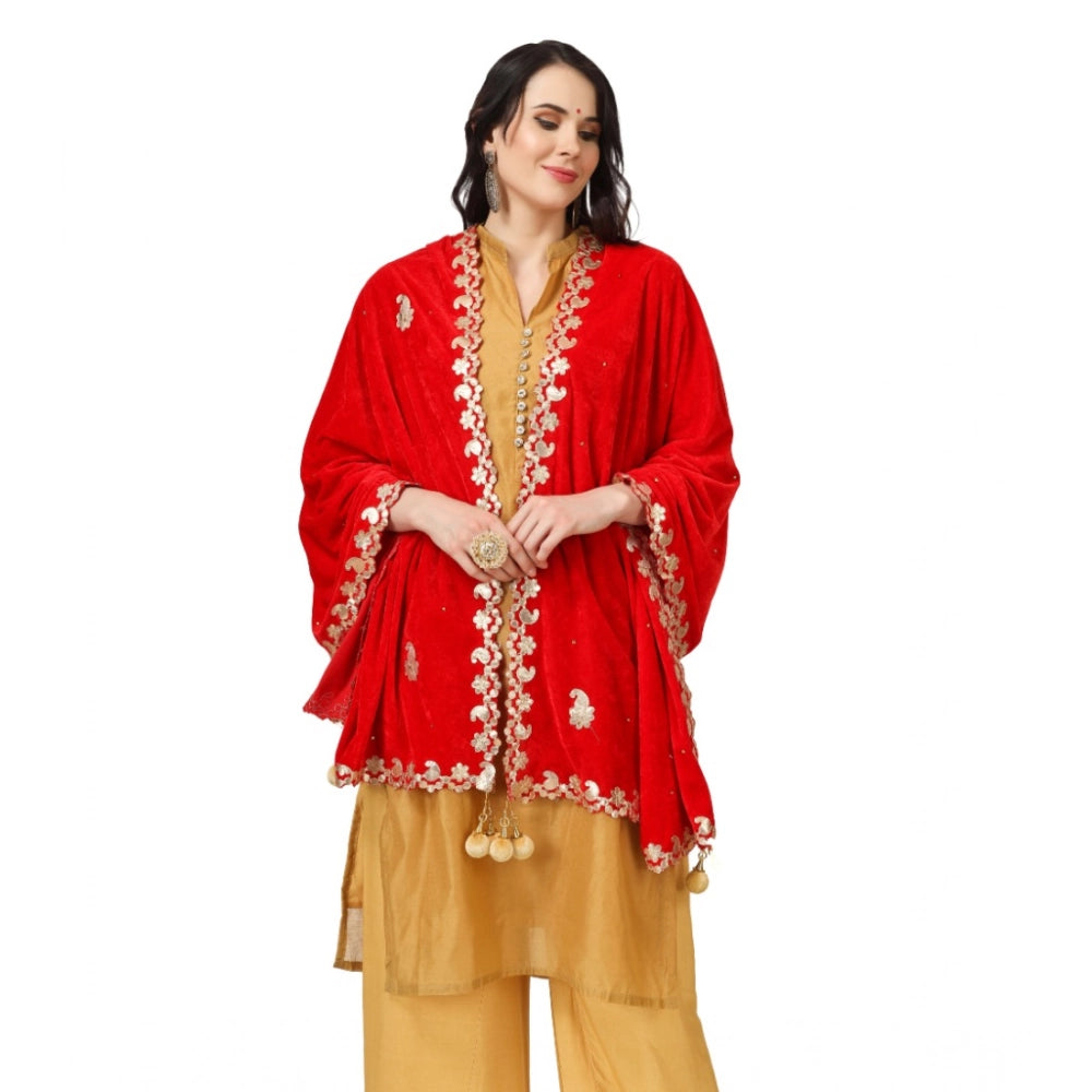 Women's Velvet Gotta Patti Dupatta (Red, Length: 2.25 to 2.50 Mtr)