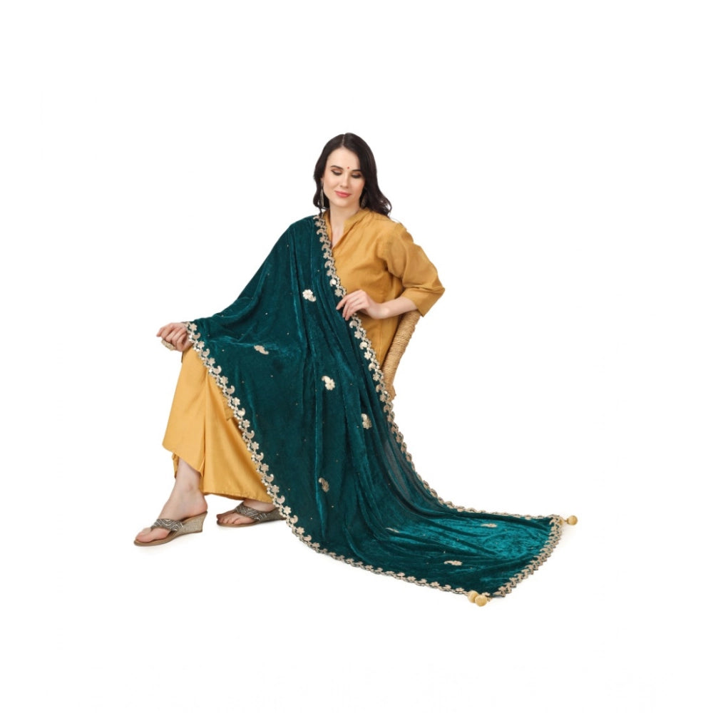 Women's Velvet Gotta Patti Dupatta (Dark Green, Length: 2.25 to 2.50 Mtr)