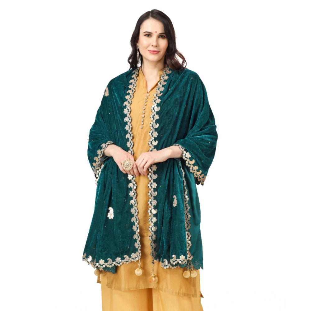 Women's Velvet Gotta Patti Dupatta (Dark Green, Length: 2.25 to 2.50 Mtr)