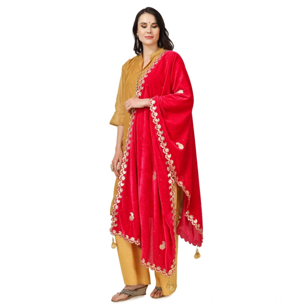 Women's Velvet Gotta Patti Dupatta (Pink, Length: 2.25 to 2.50 Mtr)