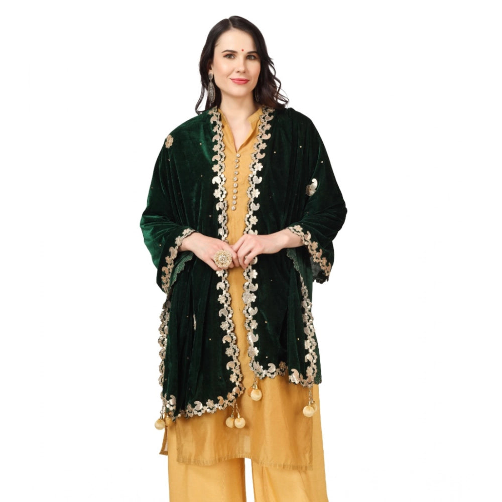 Women's Velvet Gotta Patti Dupatta (Green, Length: 2.25 to 2.50 Mtr)