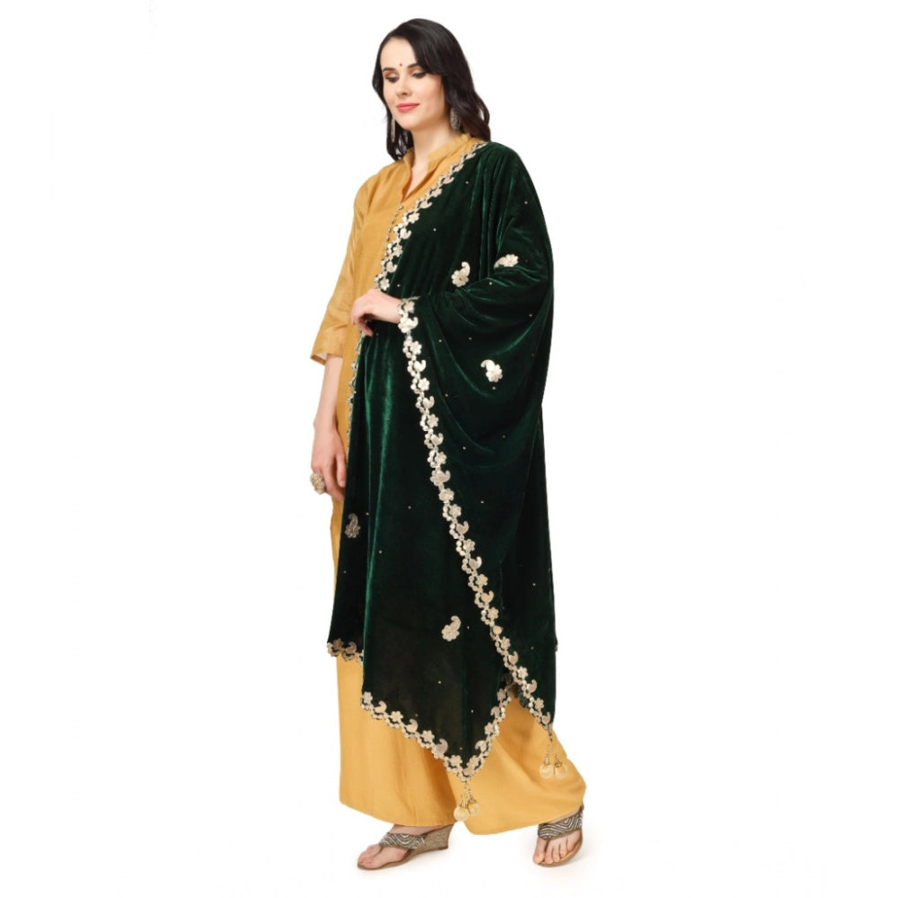 Women's Velvet Gotta Patti Dupatta (Green, Length: 2.25 to 2.50 Mtr)
