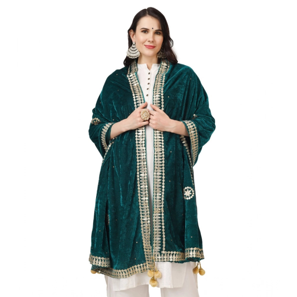 Women's Velvet Gotta Patti Dupatta (Dark Green, Length: 2.25 to 2.50 Mtr)