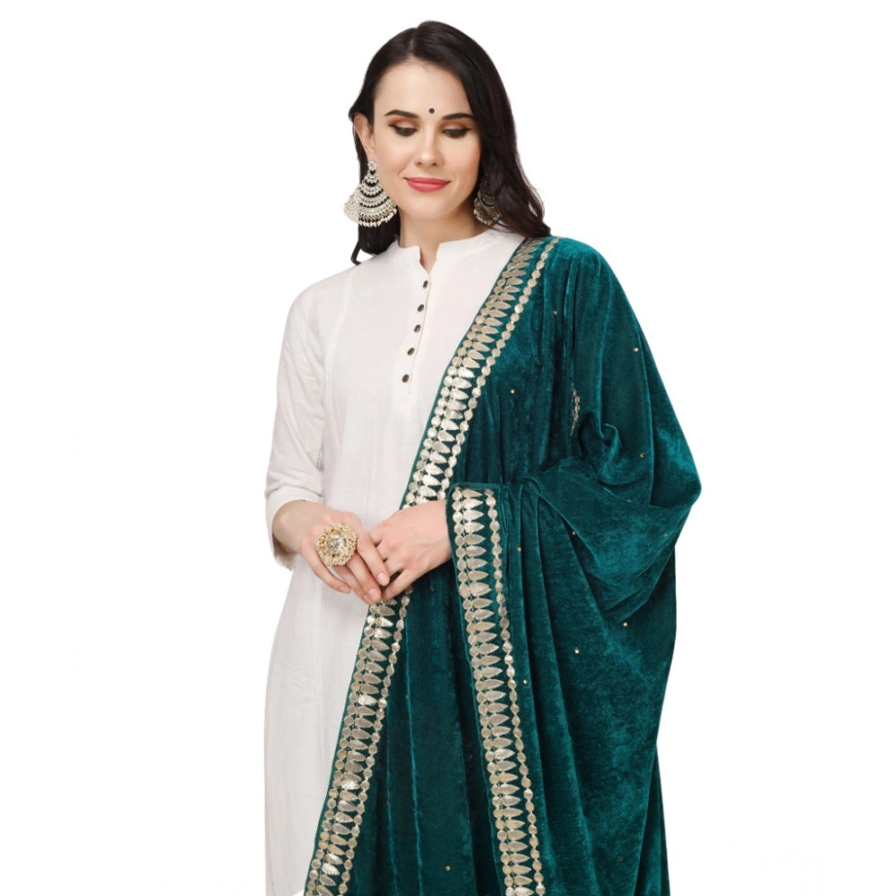 Women's Velvet Gotta Patti Dupatta (Dark Green, Length: 2.25 to 2.50 Mtr)