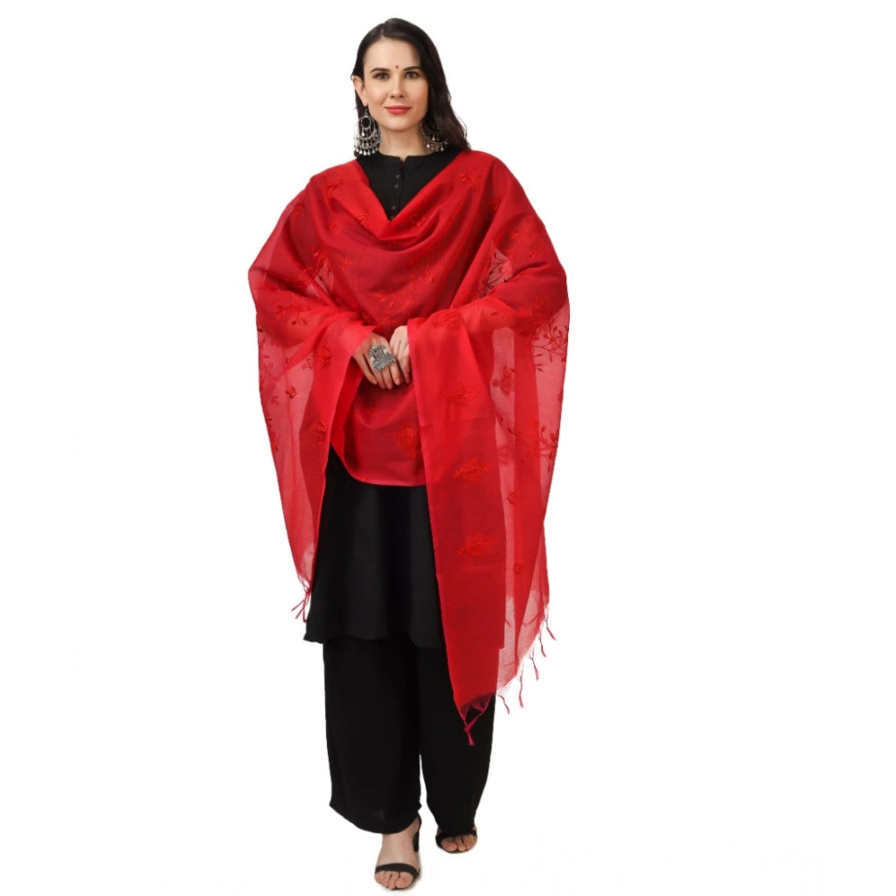 Women's Cotton Embroidered Dupatta (Red, Length: 2.25 to 2.50 Mtr)