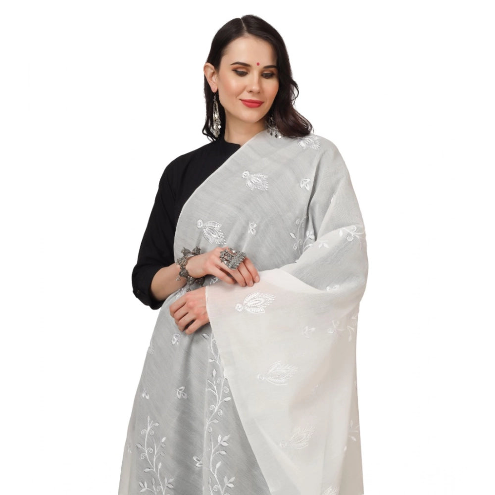 Women's Cotton Embroidered Dupatta (White, Length: 2.25 to 2.50 Mtr)