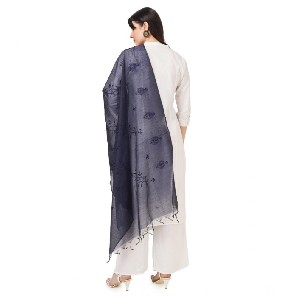 Women's Cotton Embroidered Dupatta (Dark Blue, Length: 2.25 to 2.50 Mtr)