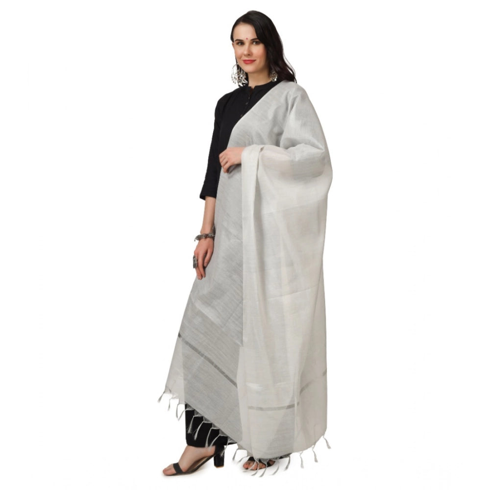 Women's Chanderi Solid Dupatta (White, Length: 2.25 to 2.50 Mtr)