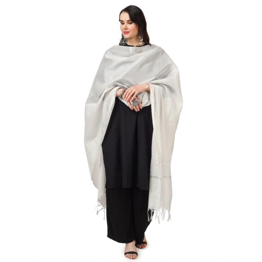 Women's Chanderi Solid Dupatta (White, Length: 2.25 to 2.50 Mtr)