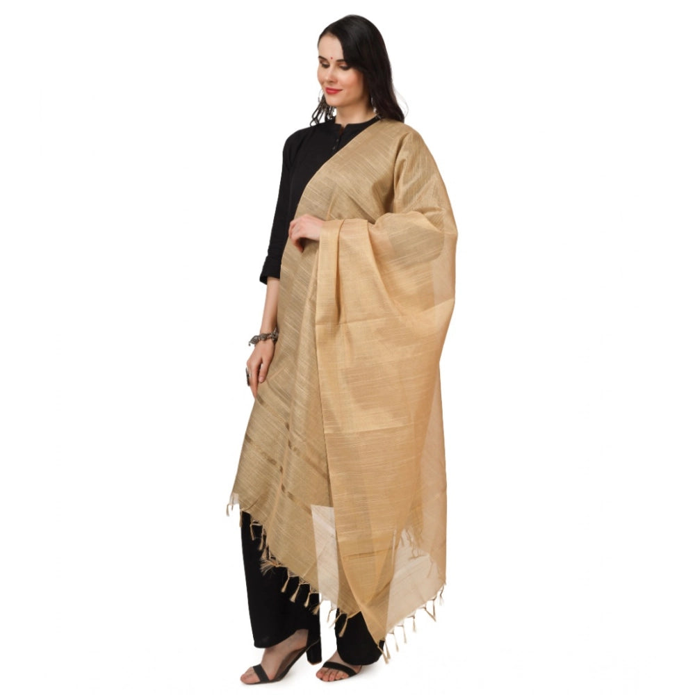 Women's Chanderi Solid Dupatta (Gold, Length: 2.25 to 2.50 Mtr)
