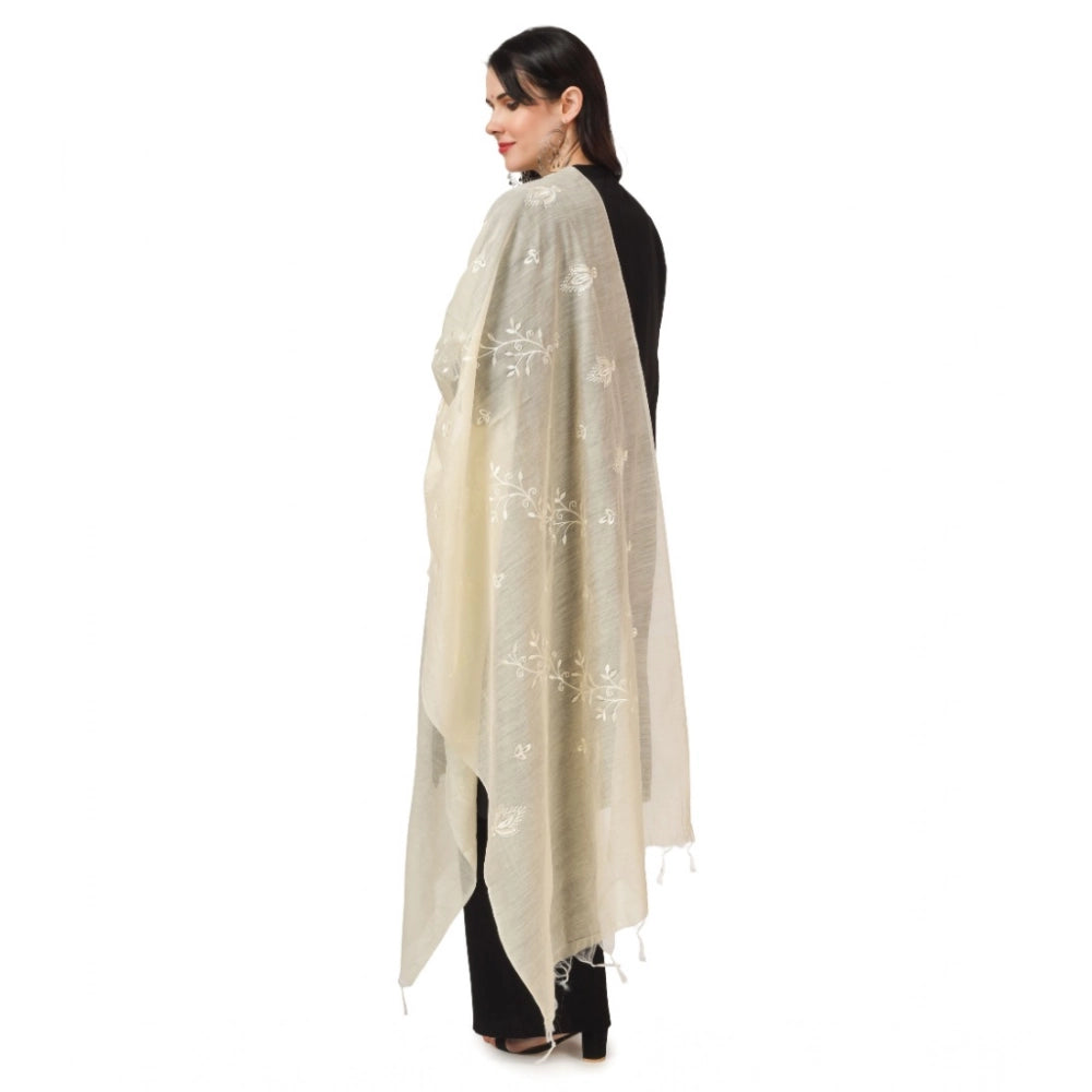 Women's Cotton Embroidered Dupatta (Off-White, Length: 2.25 to 2.50 Mtr)