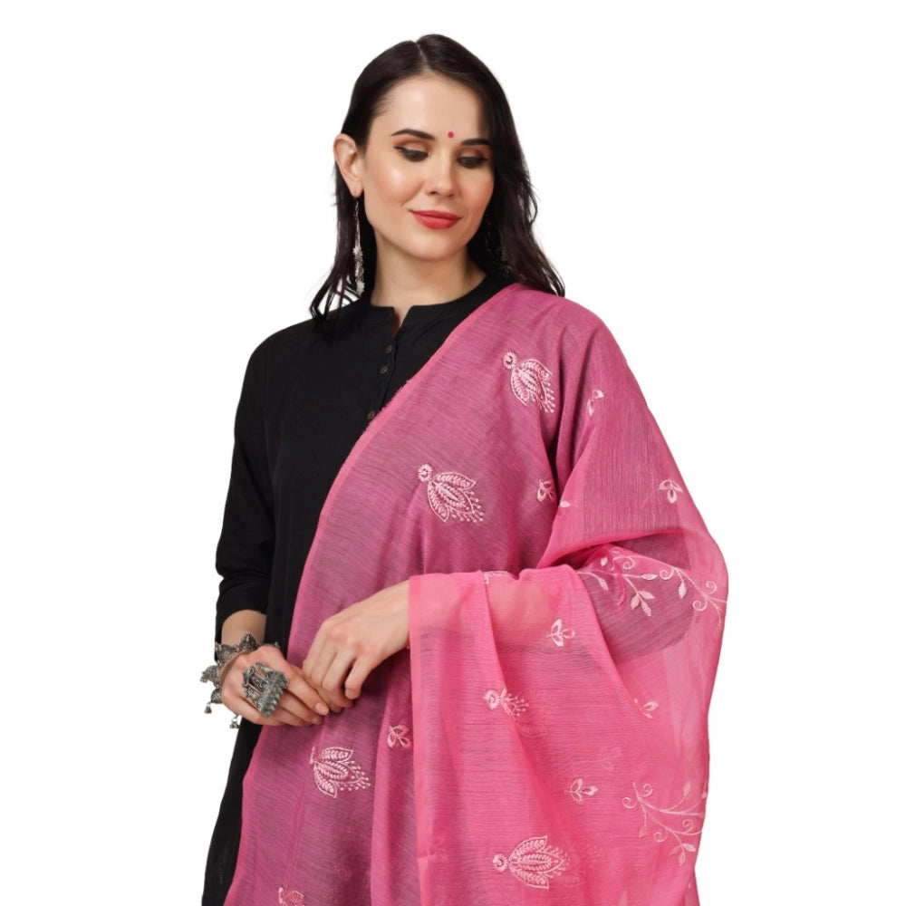 Women's Cotton Embroidered Dupatta (Pink, Length: 2.25 to 2.50 Mtr)