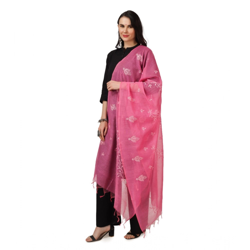 Women's Cotton Embroidered Dupatta (Pink, Length: 2.25 to 2.50 Mtr)
