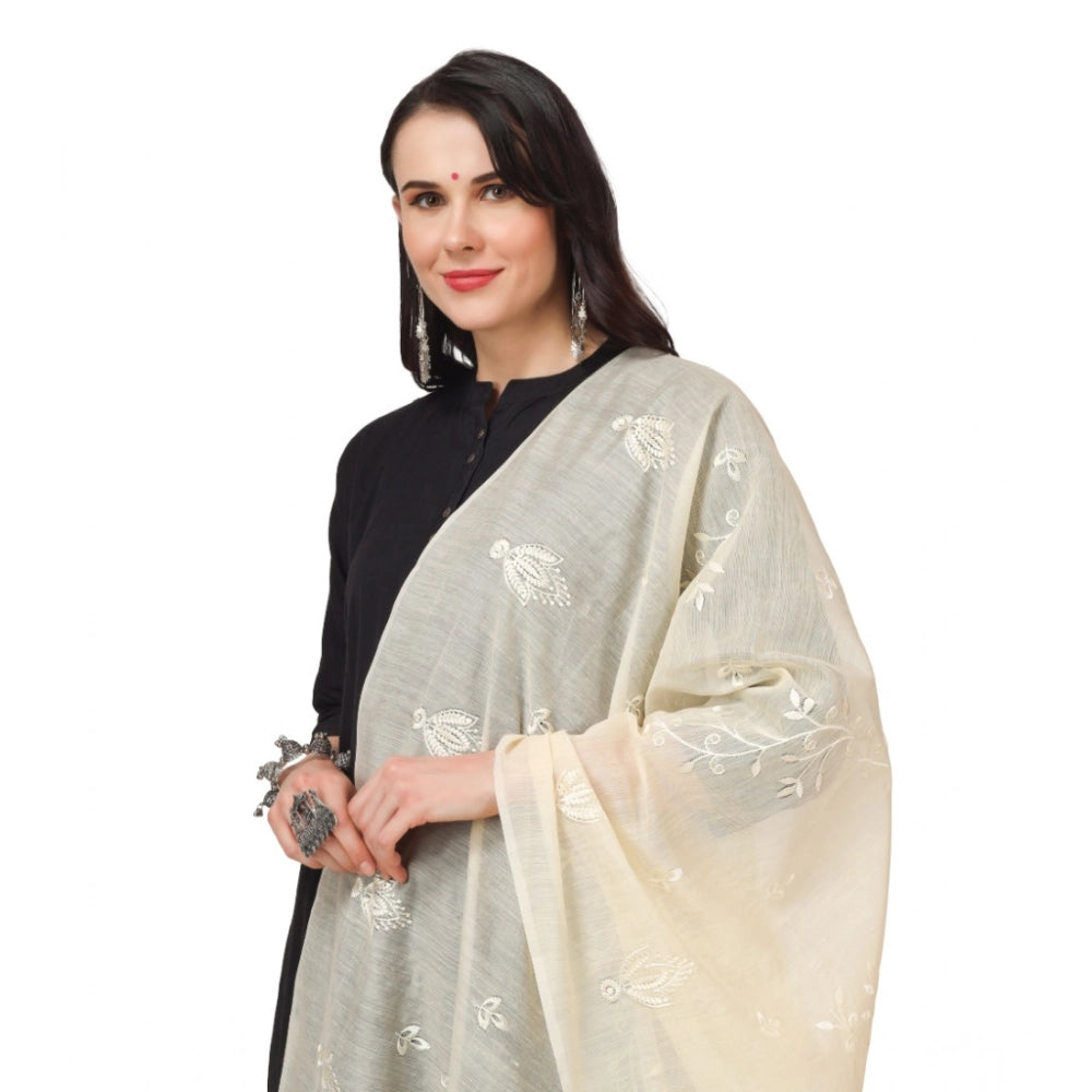 Women's Cotton Embroidered Dupatta (Off-White, Length: 2.25 to 2.50 Mtr)
