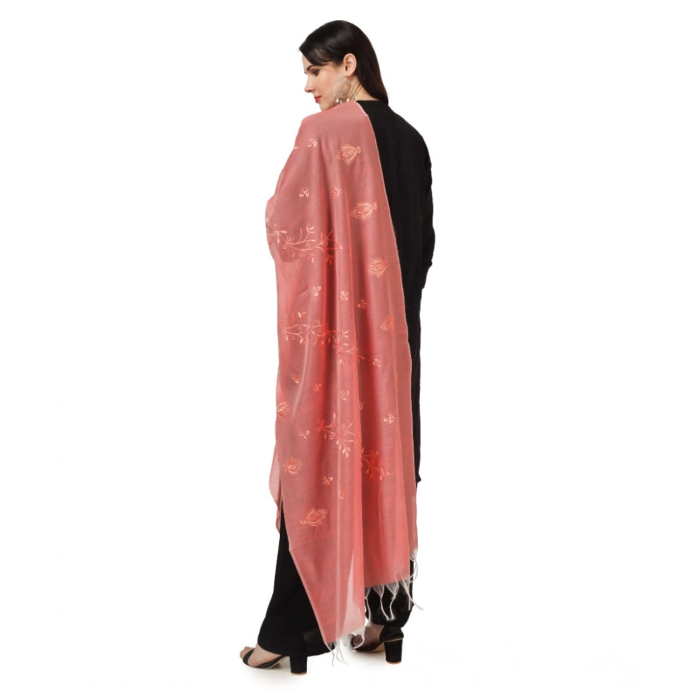 Women's Cotton Embroidered Dupatta (Peach, Length: 2.25 to 2.50 Mtr)