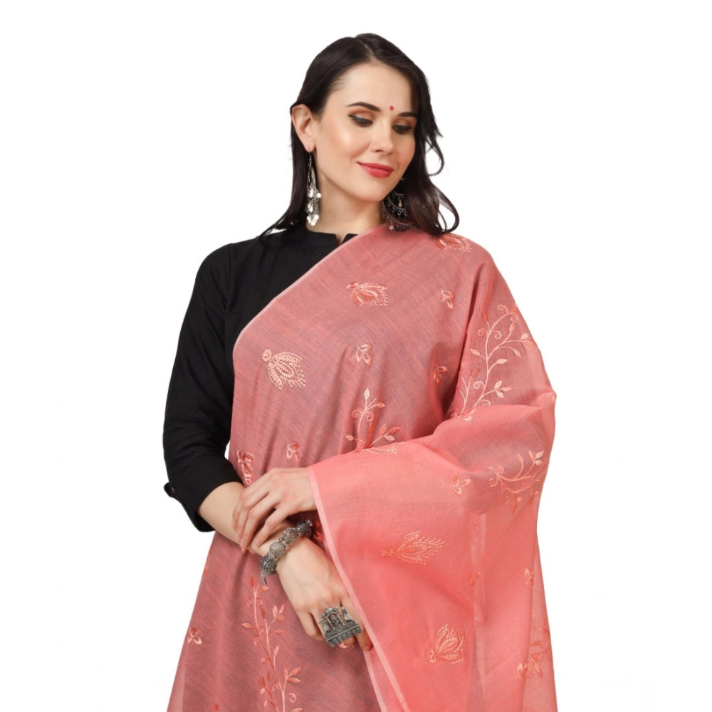 Women's Cotton Embroidered Dupatta (Peach, Length: 2.25 to 2.50 Mtr)