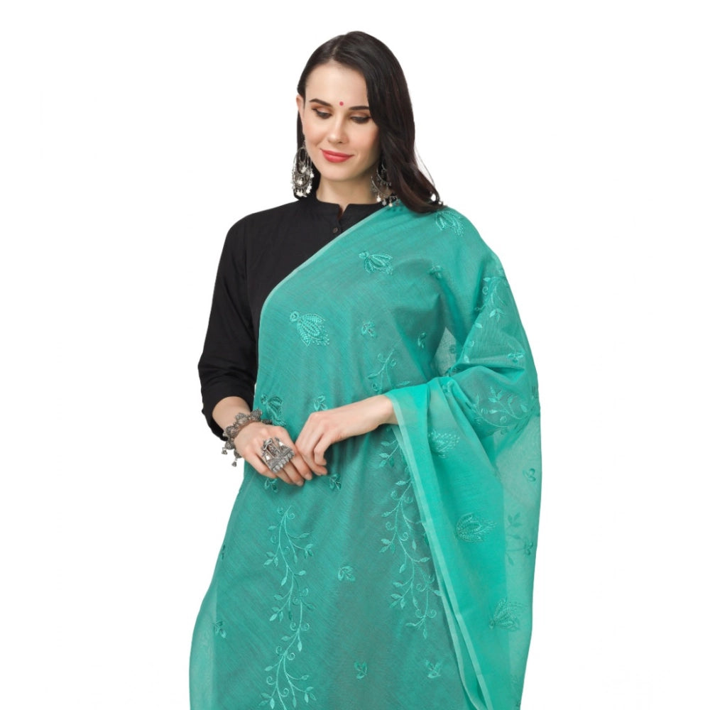 Women's Cotton Embroidered Dupatta (Turquoise, Length: 2.25 to 2.50 Mtr)
