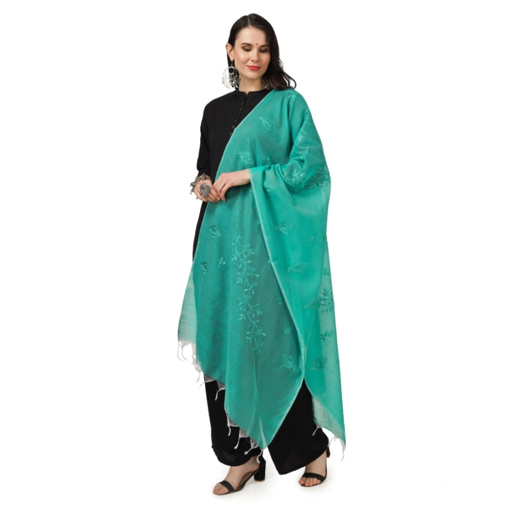 Women's Cotton Embroidered Dupatta (Turquoise, Length: 2.25 to 2.50 Mtr)