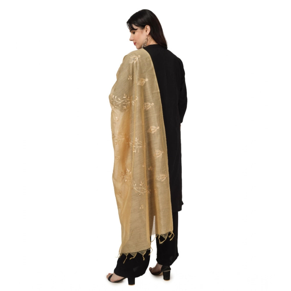Women's Cotton Embroidered Dupatta (Gold, Length: 2.25 to 2.50 Mtr)
