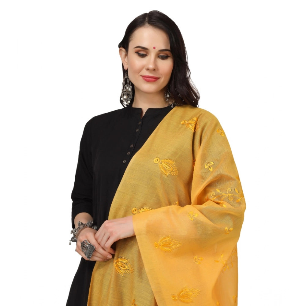 Women's Cotton Embroidered Dupatta (Yellow, Length: 2.25 to 2.50 Mtr)
