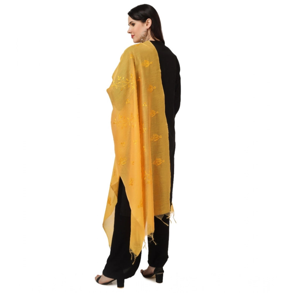 Women's Cotton Embroidered Dupatta (Yellow, Length: 2.25 to 2.50 Mtr)