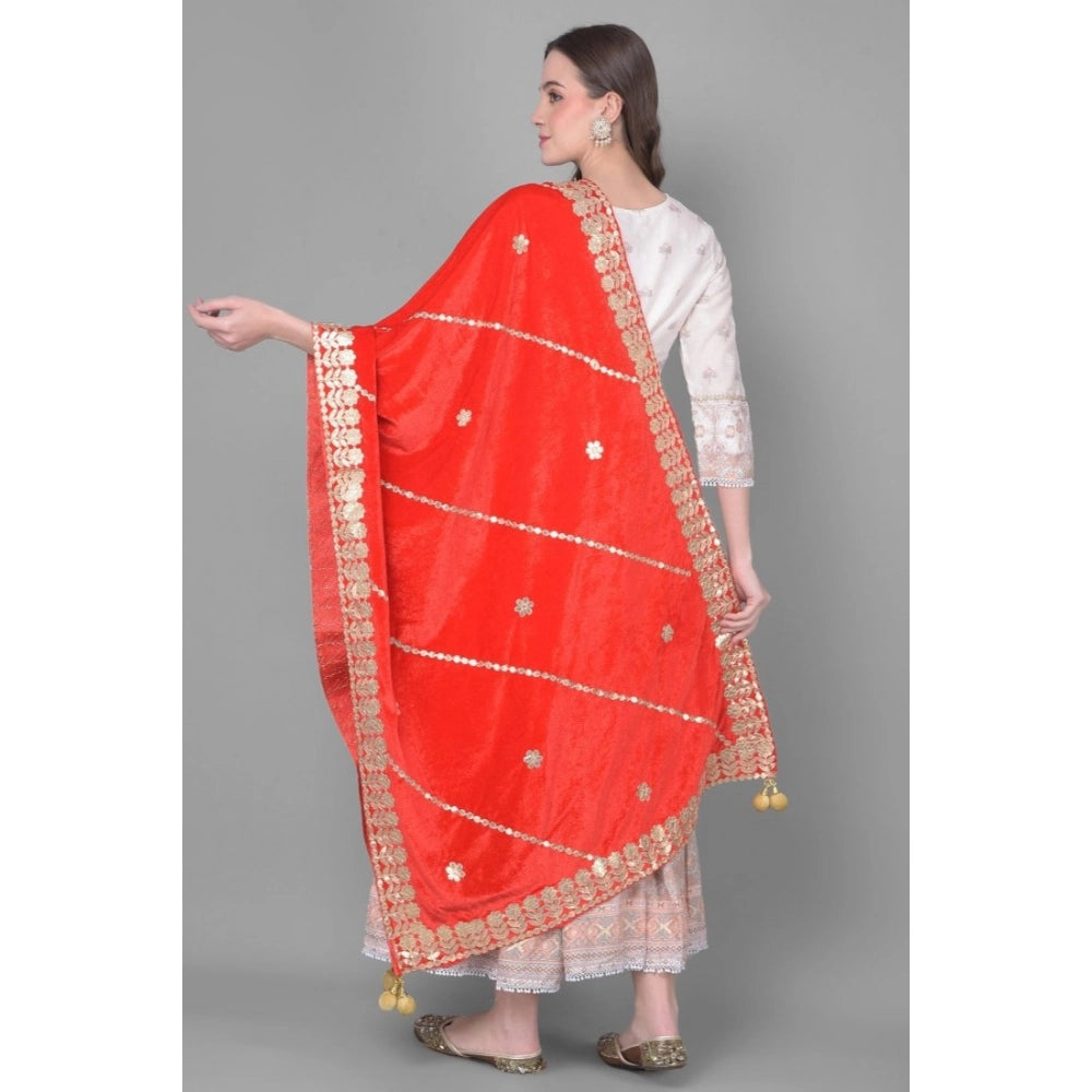Women's Velvet Gotta Patti Dupatta (Red, Length: 2.25 to 2.50 Mtr)