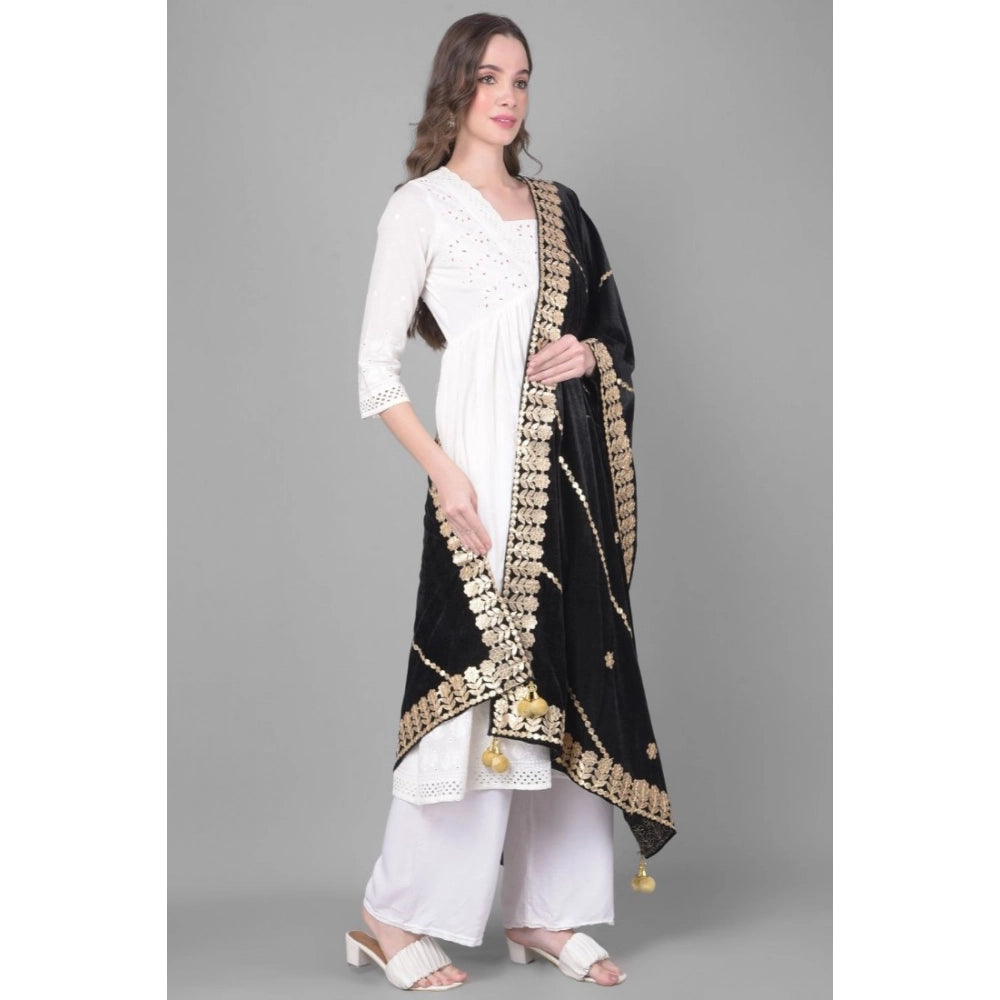 Women's Velvet Gotta Patti Dupatta (Black, Length: 2.25 to 2.50 Mtr)