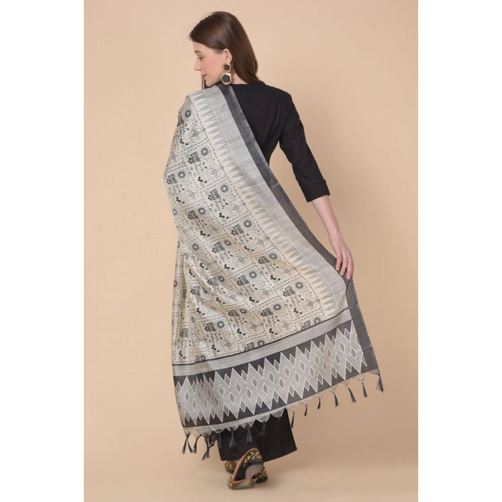 Women's Art Silk Printed Dupatta (Black, Length: 2.25 to 2.50 Mtr)