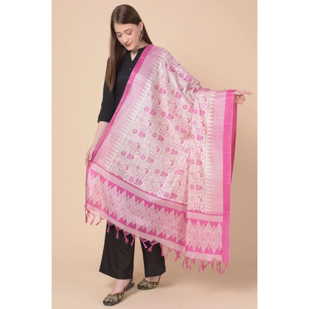 Women's Art Silk Printed Dupatta (Pink, Length: 2.25 to 2.50 Mtr)