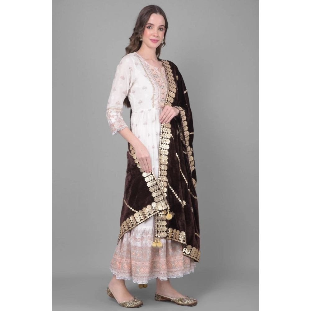 Women's Velvet Gotta Patti Dupatta (Brown, Length: 2.25 to 2.50 Mtr)