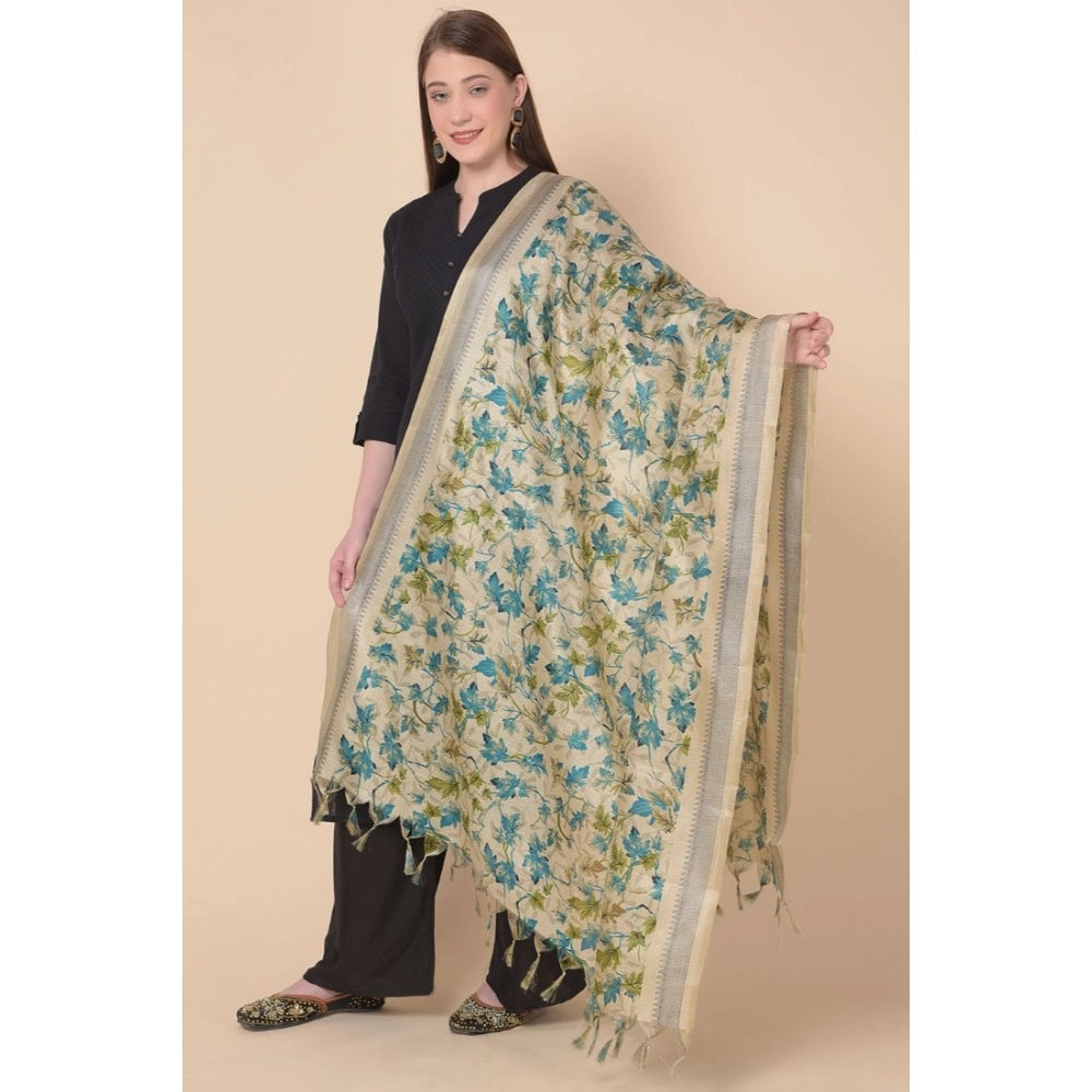 Women's Art Silk Printed Dupatta (Gold, Length: 2.25 to 2.50 Mtr)