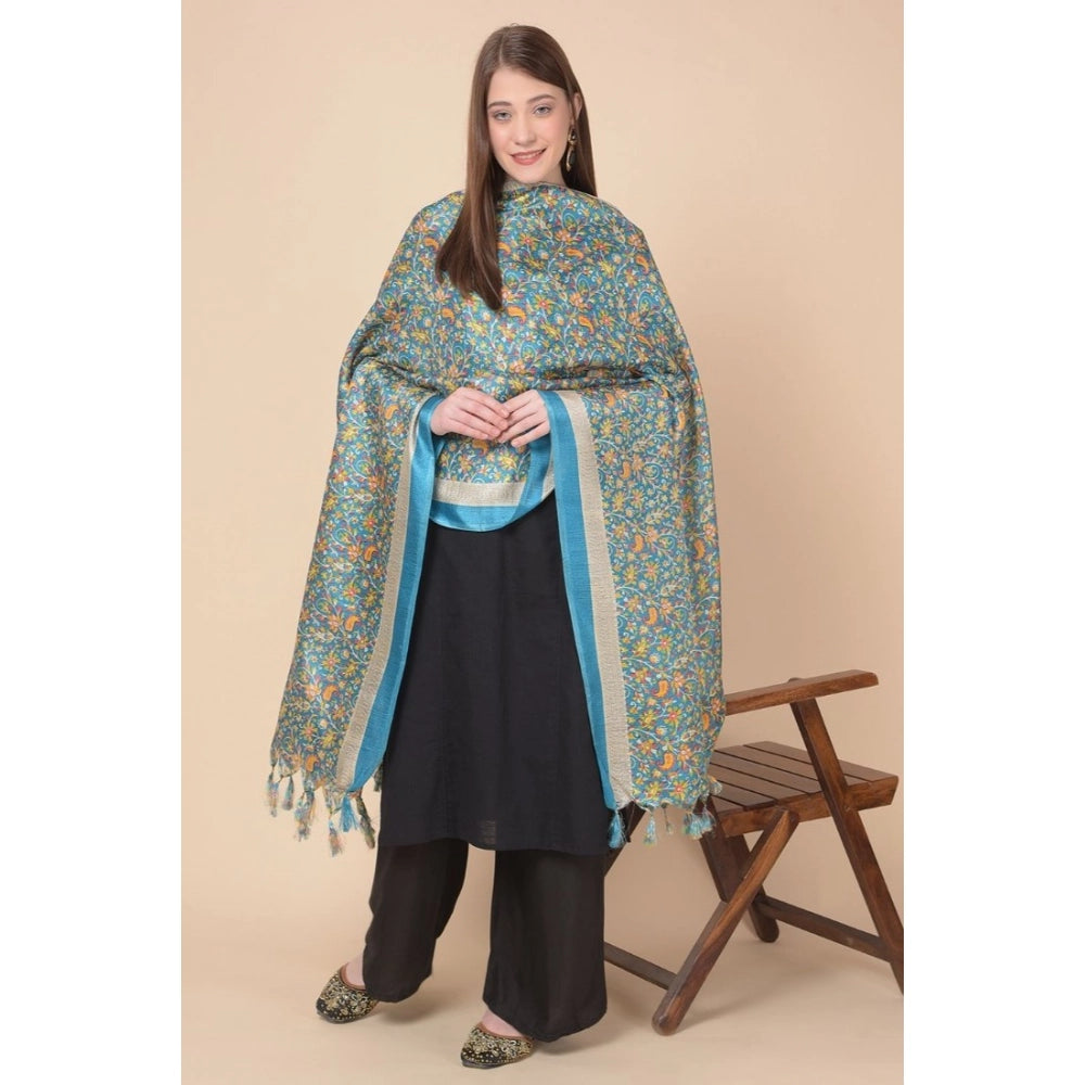 Women's Art Silk Printed Dupatta (Turquoise, Length: 2.25 to 2.50 Mtr)