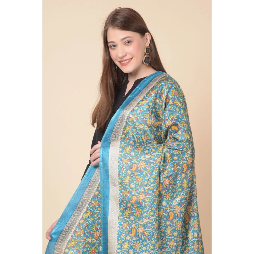 Women's Art Silk Printed Dupatta (Turquoise, Length: 2.25 to 2.50 Mtr)