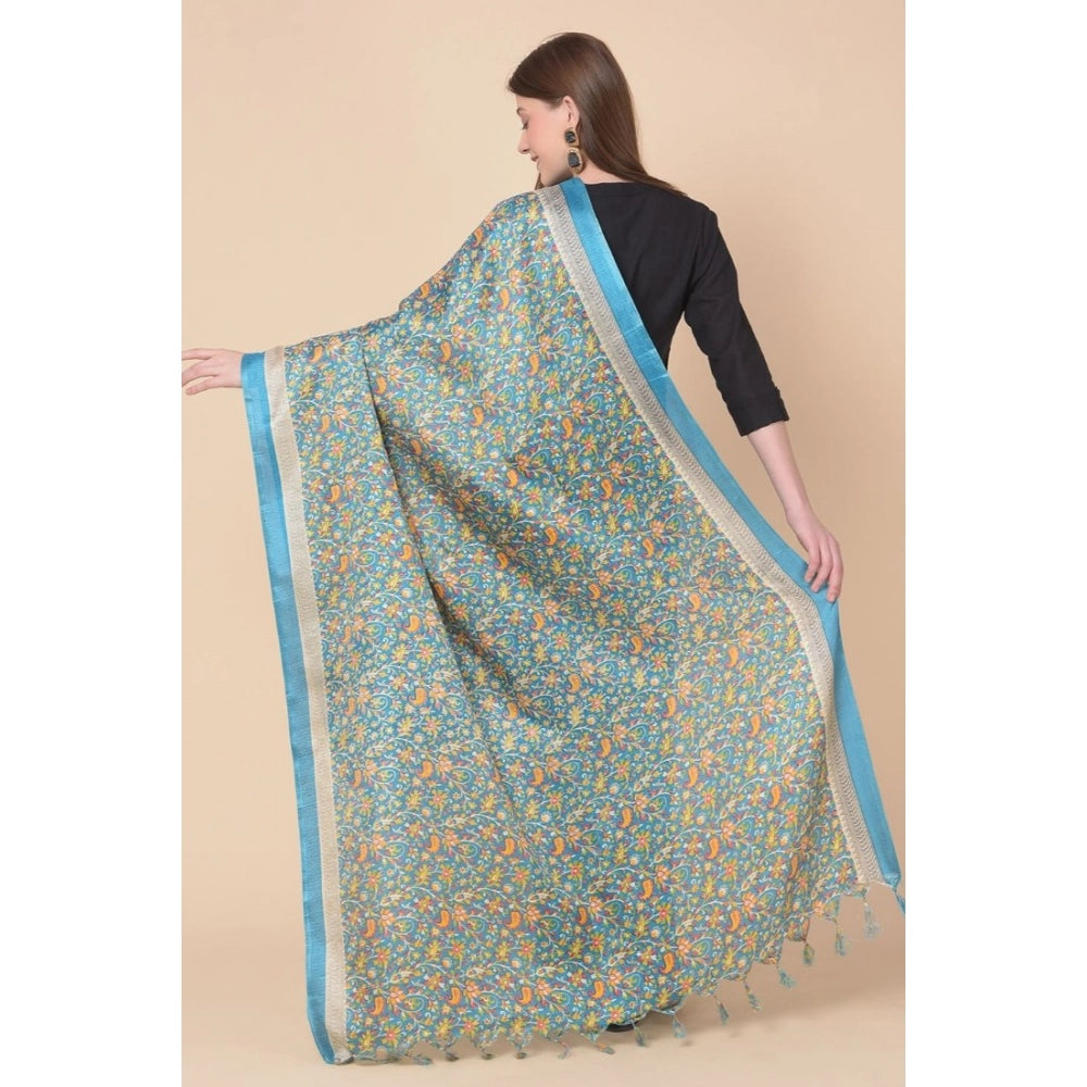 Women's Art Silk Printed Dupatta (Turquoise, Length: 2.25 to 2.50 Mtr)