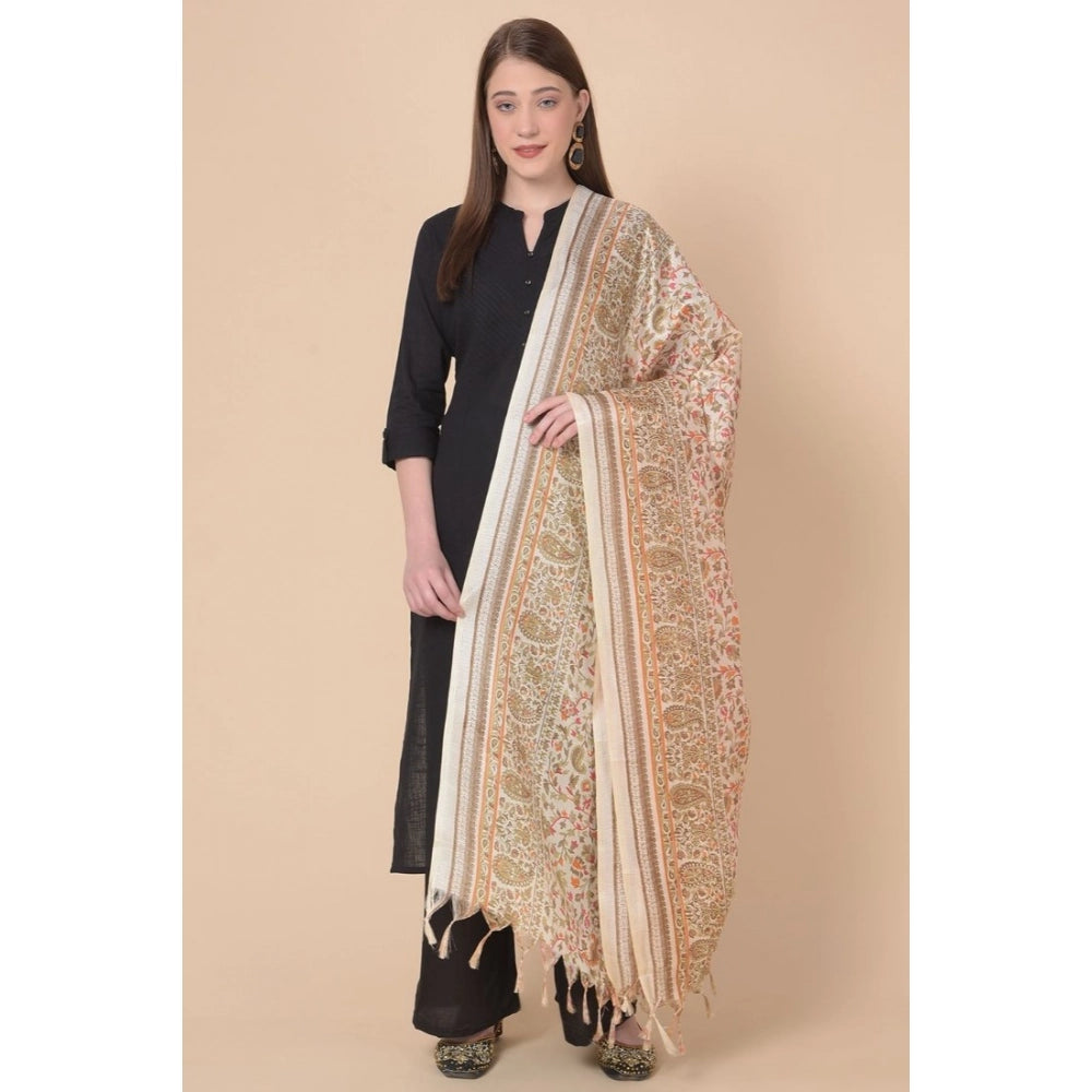 Women's Art Silk Printed Dupatta (White, Length: 2.25 to 2.50 Mtr)