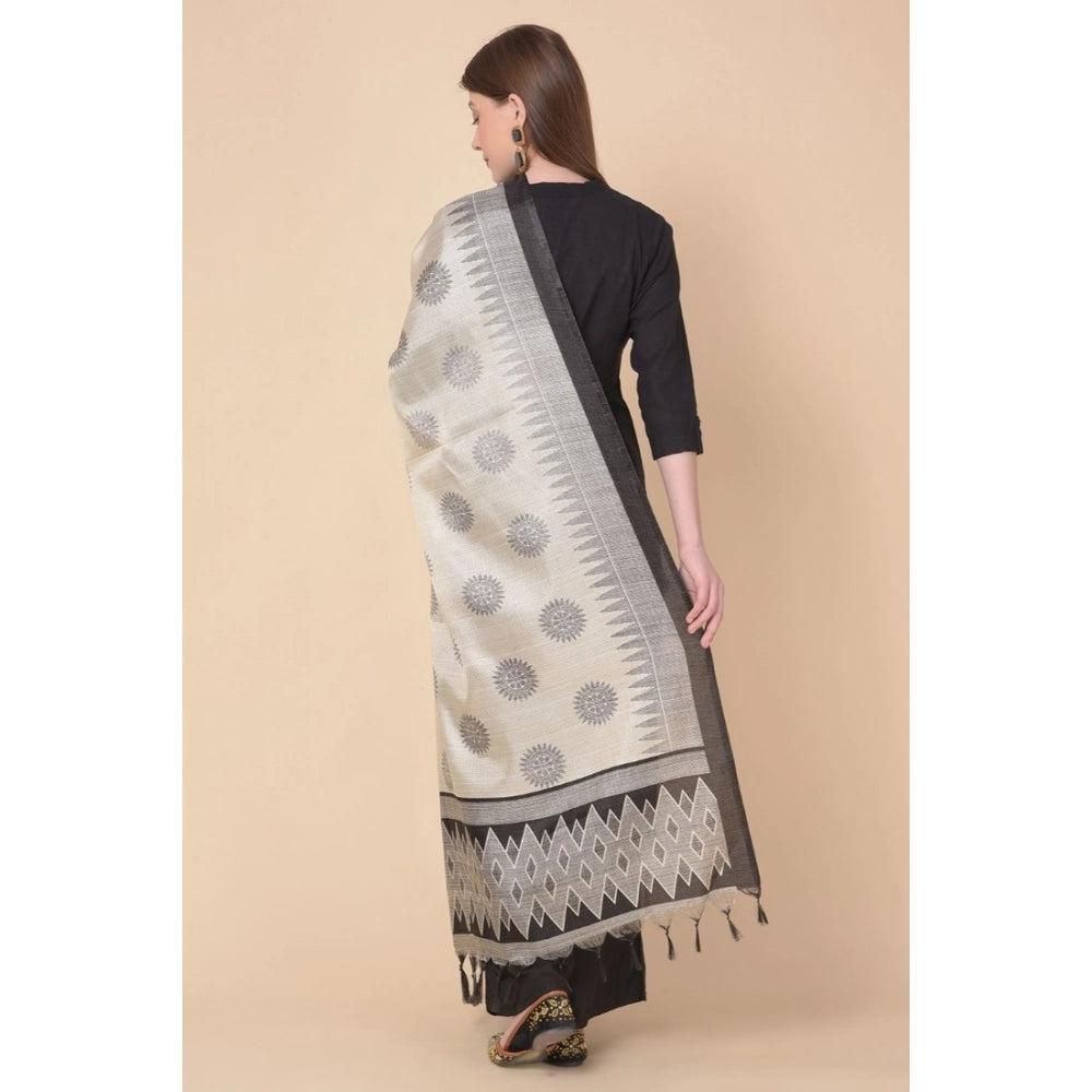 Women's Art Silk Printed Dupatta (Black, Length: 2.25 to 2.50 Mtr)
