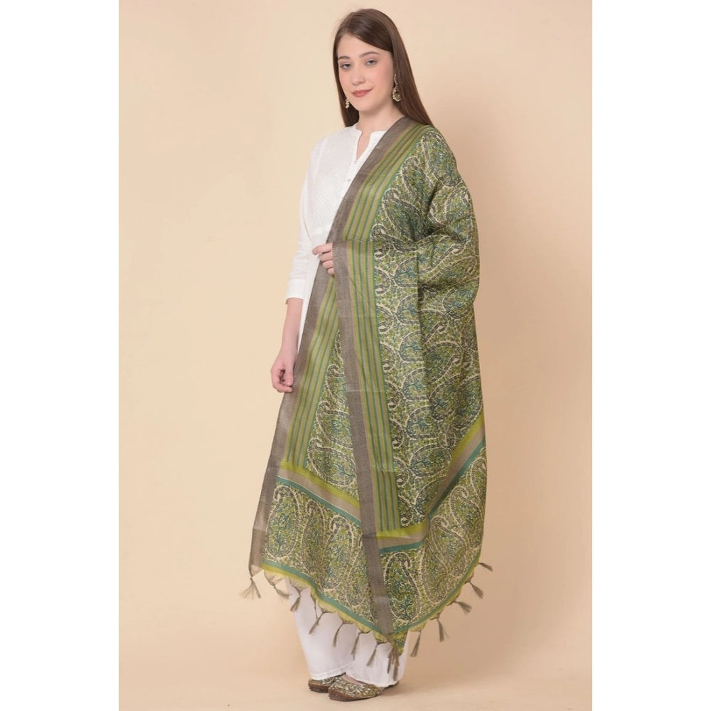 Women's Art Silk Printed Dupatta (Green, Length: 2.25 to 2.50 Mtr)
