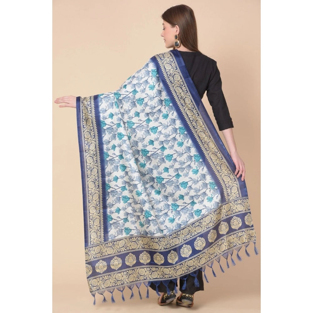 Women's Art Silk Printed Dupatta (Blue, Length: 2.25 to 2.50 Mtr)