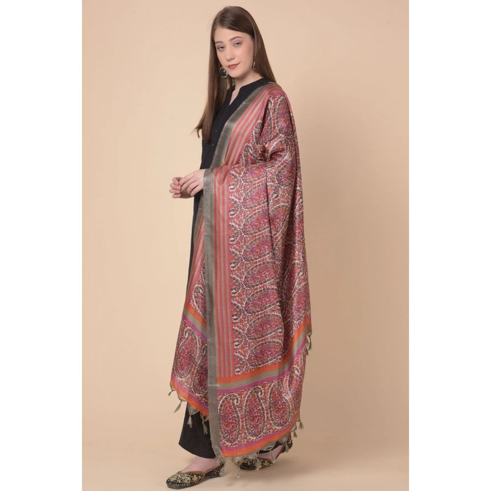 Women's Art Silk Printed Dupatta (Grey, Length: 2.25 to 2.50 Mtr)