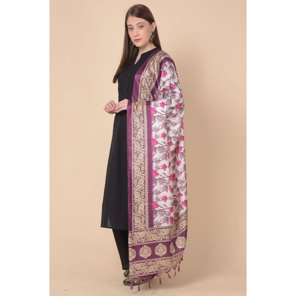 Women's Art Silk Printed Dupatta (Purple, Length: 2.25 to 2.50 Mtr)