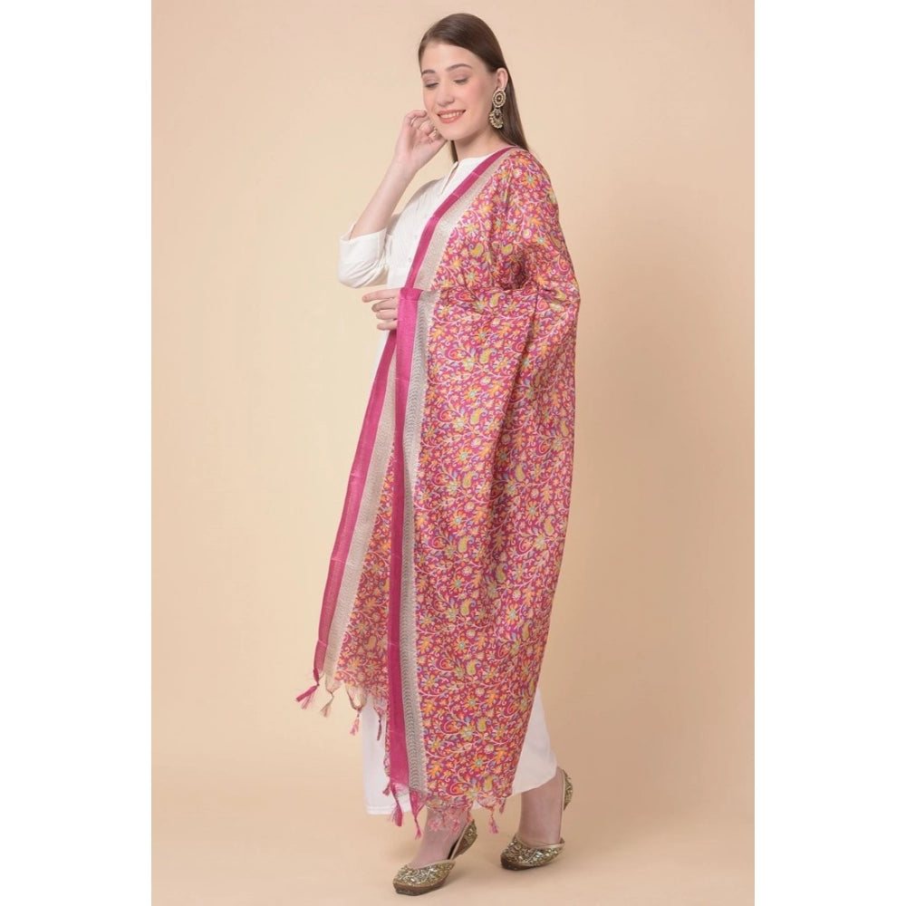 Women's Art Silk Printed Dupatta (Pink, Length: 2.25 to 2.50 Mtr)