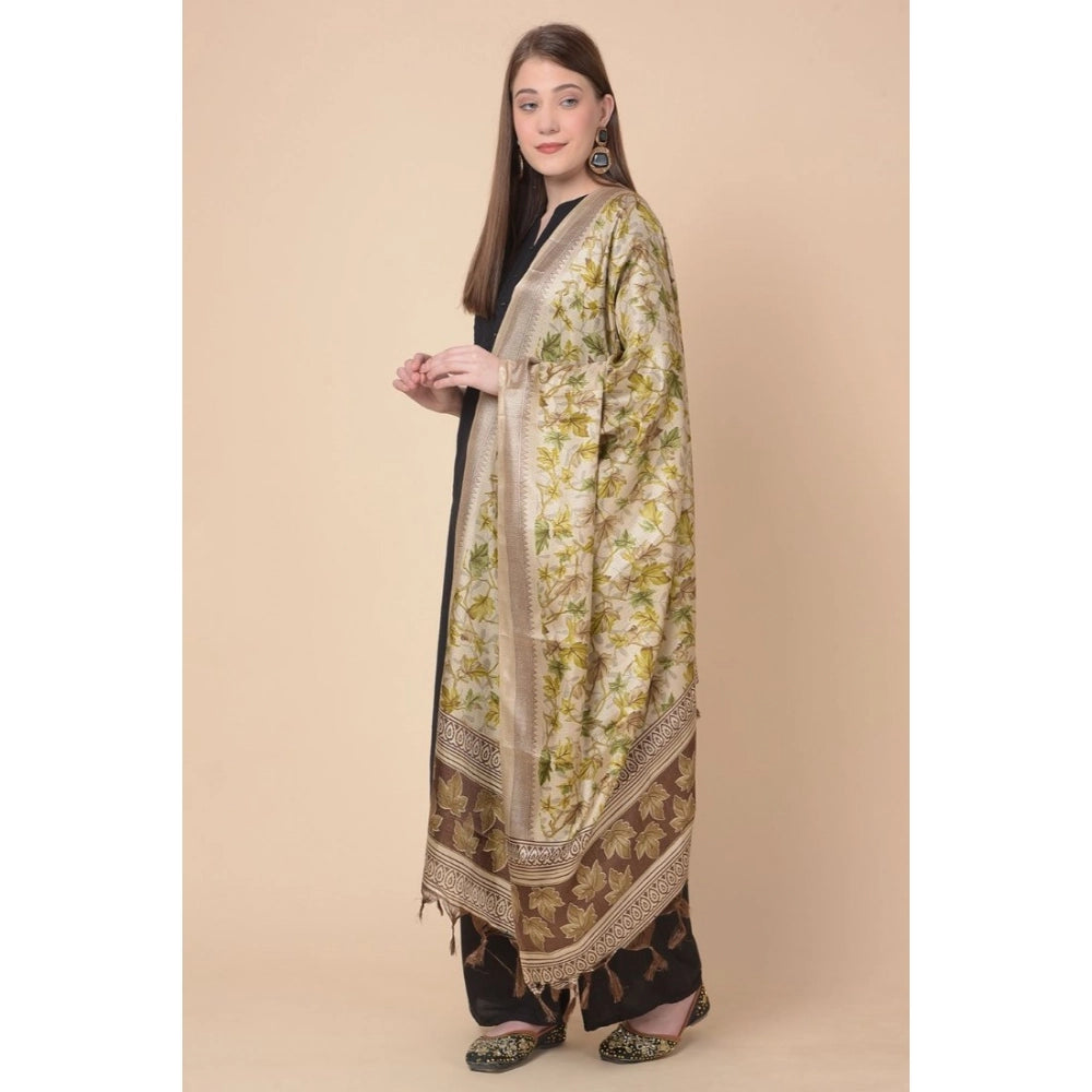Women's Art Silk Printed Dupatta (Gold, Length: 2.25 to 2.50 Mtr)