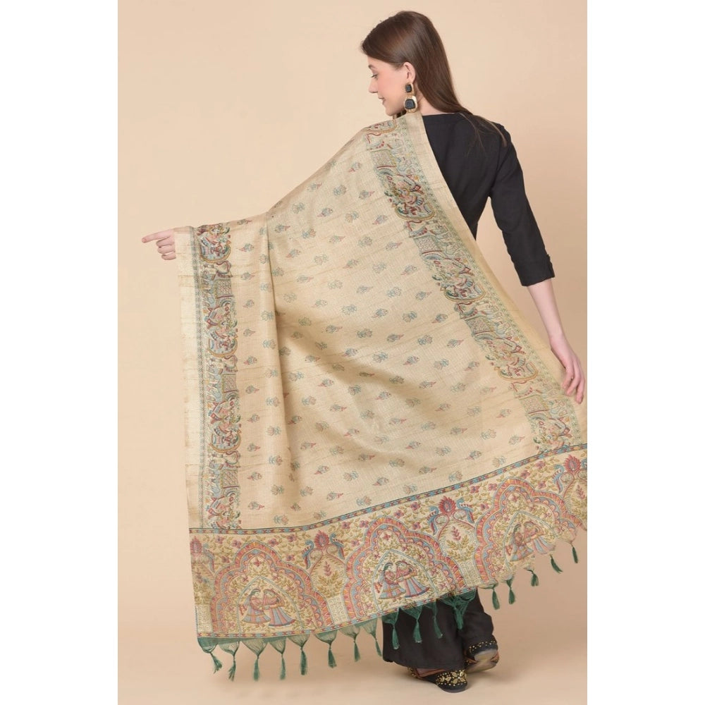 Women's Art Silk Printed Dupatta (Gold, Length: 2.25 to 2.50 Mtr)