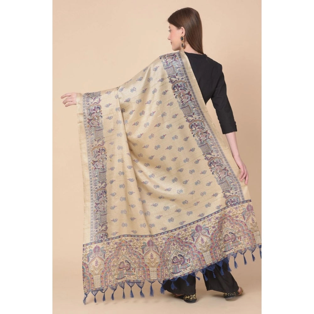 Women's Art Silk Printed Dupatta (Gold, Length: 2.25 to 2.50 Mtr)