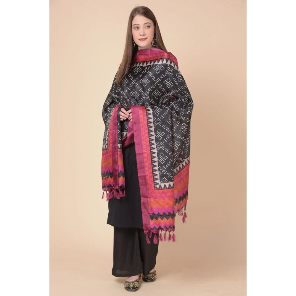 Women's Art Silk Printed Dupatta (Black, Length: 2.25 to 2.50 Mtr)